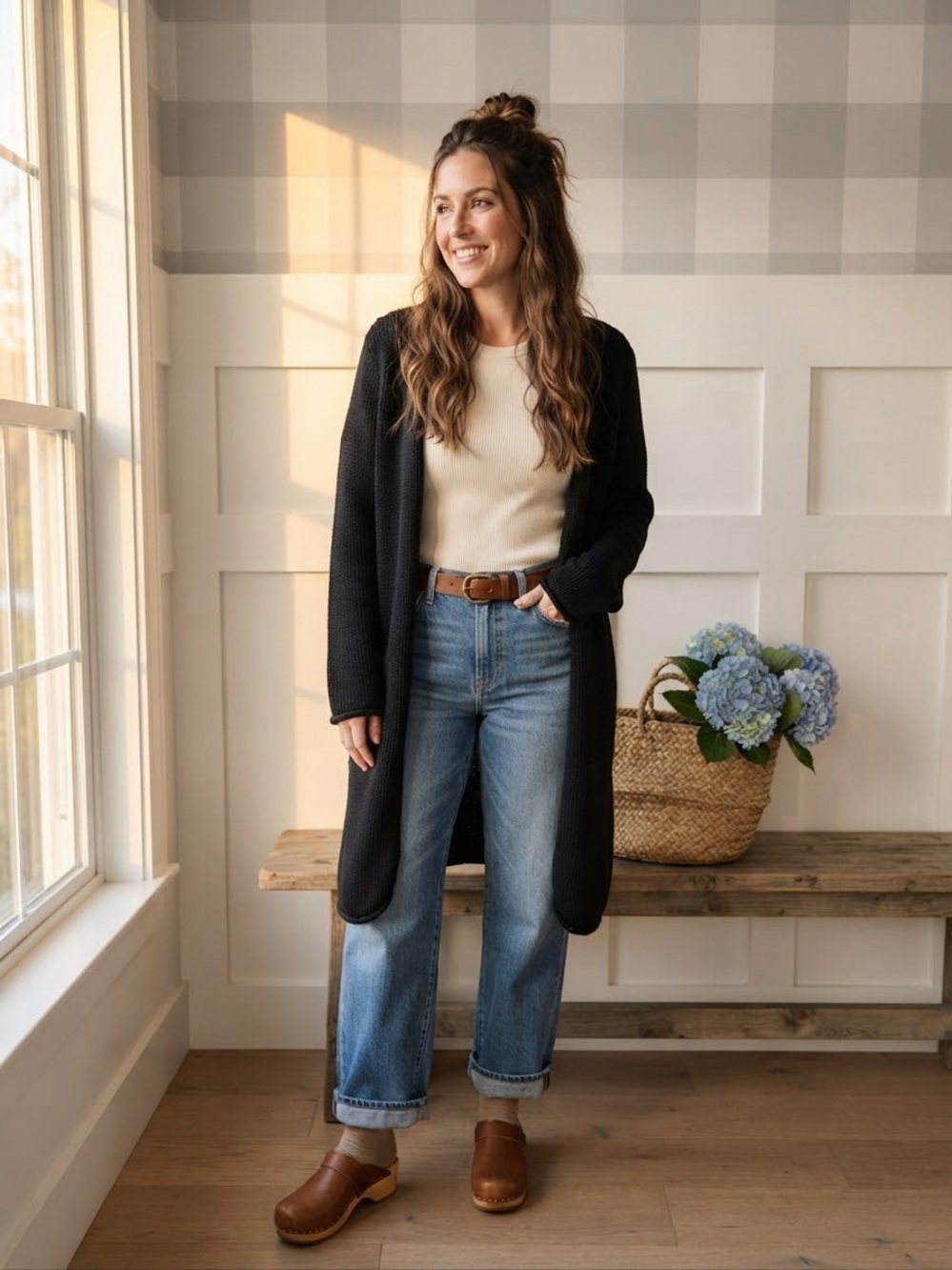 GAP Black Cotton Longline Open Cardigan Large